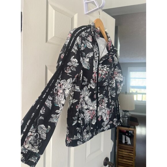 Charmed Hearts Womens Small Floral Track Jacket Zip Up Black Pink White Athleisu - Picture 2 of 5